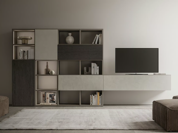 HND067 - Sectional wooden bookcase with integrated lighting by Santalucia Mobili - view 2